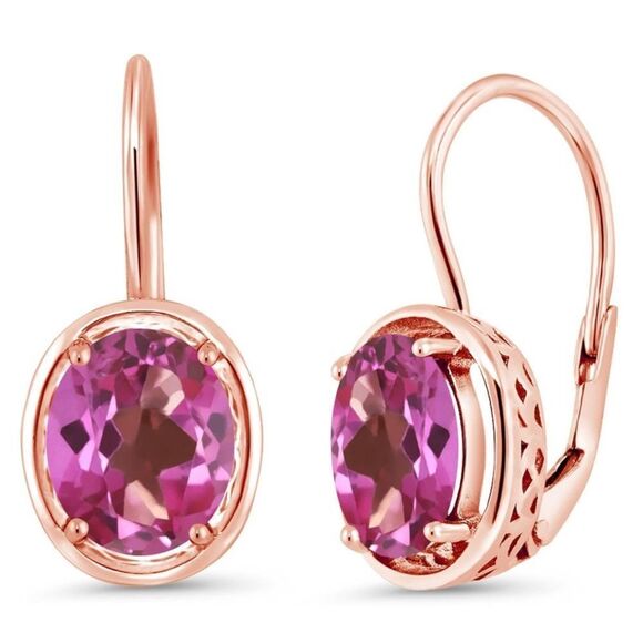 18K Rose Gold 925 with 3.60 Cttw Pink Mystic Topaz Oval Leverback Drop Earrings - Picture 1 of 4